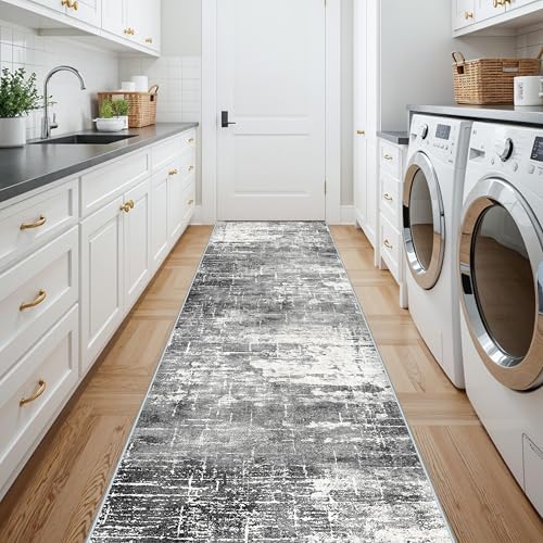 Washable 12ft Kitchen Area Rug: Abstract Entryway Rug Runner Soft Bedroom - Image 5