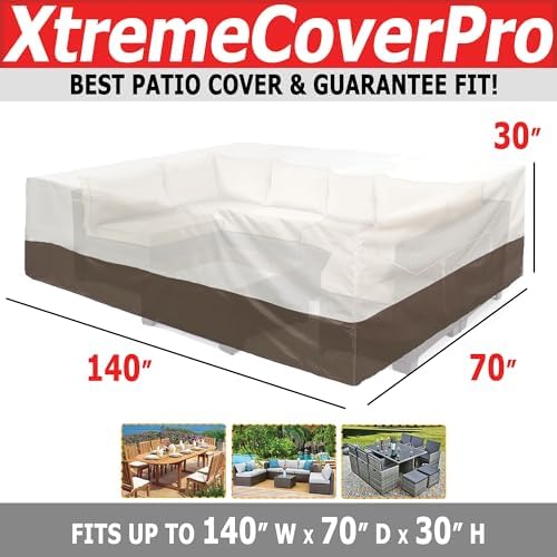 140D x 70W x 30H UV-proof Waterproof Furniture Patio Cover 520D beige brown two - Image 3
