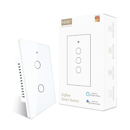 MOES ZigBee Smart Touch Wall Light Switch, Requires Tuya ZigBee Hub, No Neutral by MOES