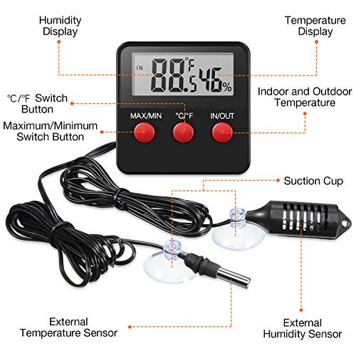 Weewooday 2 Pcs Reptile Thermometer and Humidity Gauge Reptile Terrarium - Image 3