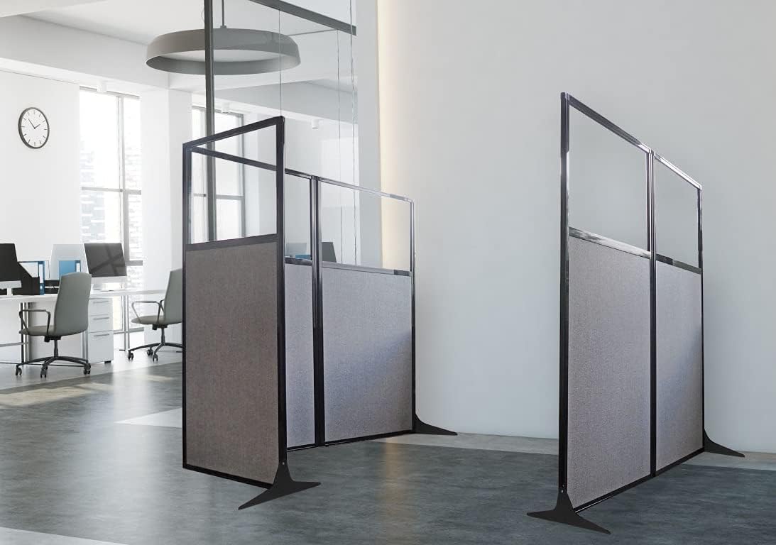 Versare Workstation Partition | Portable Wall Divider | Modern Office Cubicle | Free Standing Privacy Screen | Flexible Work Space | 33" x 70" W/Window, Warm Pebble Fabric Panels
