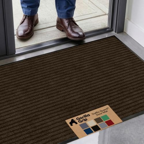 GORILLA GRIP Traffic Guard Indoor Outdoor Heavy Duty Door Mat, 47x35 Brown by GorillaGrip