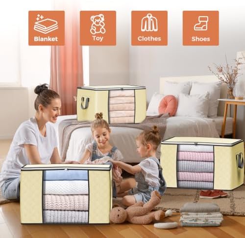 90L Large Storage Bags, 6 Pack Clothes Storage Bins Closet Organizers - Image 3