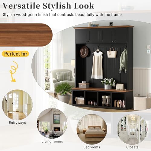 Quarte Elegant Wood-Grain Hall Tree - Image 7