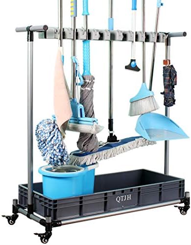 broom and mop holder put wet mops movable Commercial mop rack cleaning tool by QTJH