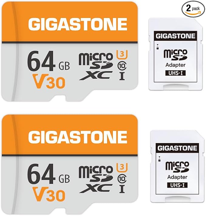 GIGASTONE 64GB Micro SD Card 2-Pack, V30 4K Video Recording, Surveillance by Gigastone