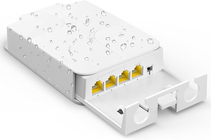 YuanLey Outdoor Gigabit PoE Extender 1 in 3 Out, 802.3af/at 4 Port PoE Repeater by YuanLey