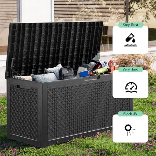 PatioZen 121 Gallon Resin Deck Box, Lockable Outdoor Storage Box - Image 4