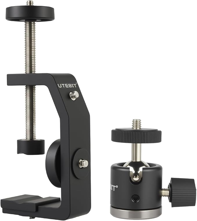 UTEBIT Super Clamp Mount with Mini Ball Head Mount, 1/4 Screw Hot Shoe Mount by UTEBIT