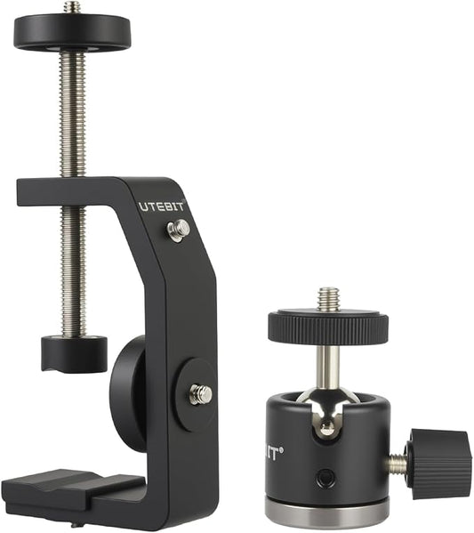 UTEBIT Super Clamp Mount with Mini Ball Head Mount, 1/4 Screw Hot Shoe Mount by UTEBIT