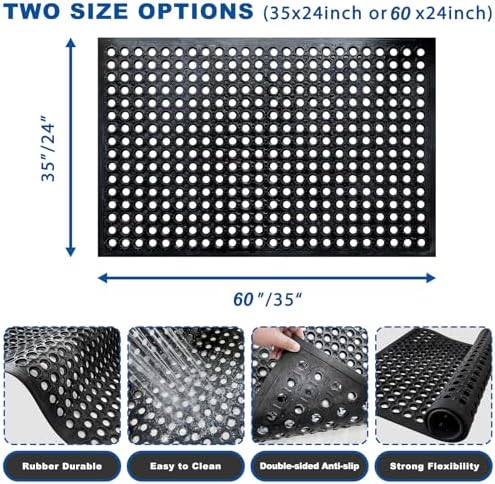 35"X24" Outdoor Rubber Floor Mats Non-Slip Restaurant Mat Commercial Kitchen - Image 2