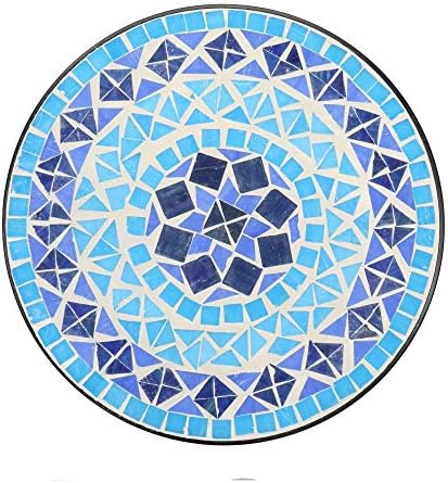 Mosaic Outdoor Side Table, 14inch Round Small Patio Accent Table Ottoman Mosaic - Image 4