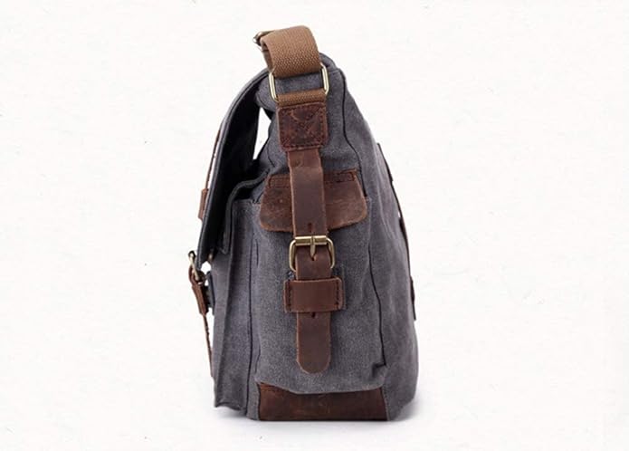 Sechunk Vintage Military Leather Canvas Laptop Bag Messenger Bags Medium - Image 3