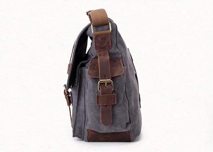 Sechunk Vintage Military Leather Canvas Laptop Bag Messenger Bags Medium - Image 3
