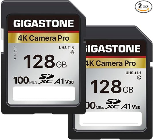 【5-Years Data Recovery】 GIGASTONE 128GB SD Card 2-Pack, 4K Camera Pro, UHS-I A1 by Gigastone