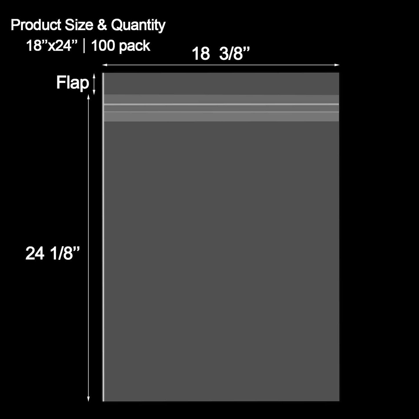AUEAR 18" x 24" (100 Pack) Clear Plastic Sleeves - Acid Free 1.6mil Crystal Resealable Bags -Fit for Clothing, Household, Premium Packaging
