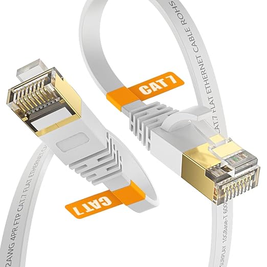 Cat7 6FT Ethernet Cable Flat-White-10Gbps Ultra Slim High Speed Double Shielded by SURPLAY-WinningHighSpeed