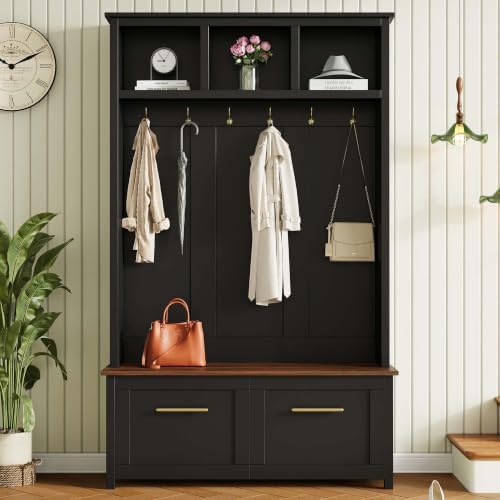 4-in-1 Hall Tree with Storage Bench Shoe Organizer/ Shelves by HRVEOCEI