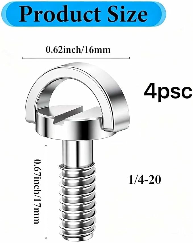 4PCS 1/4-20 Threaded D-Shaped Ring Stainless Steel Camera Fixing Screw - Image 2