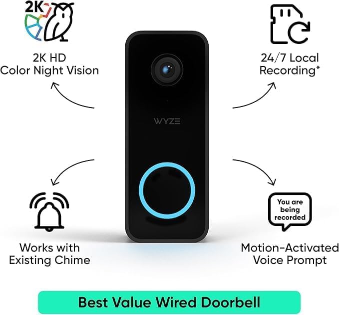 Doorbell Camera v2 + Wedge Kit, 2K Smart Video Doorbell - Image 2