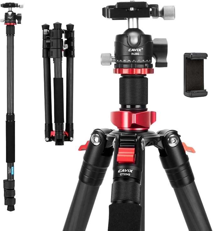 CAVIX 62" Professional Carbon Fiber Camera Tripod, Tripod & Monopod 2 in 1 by CAVIX