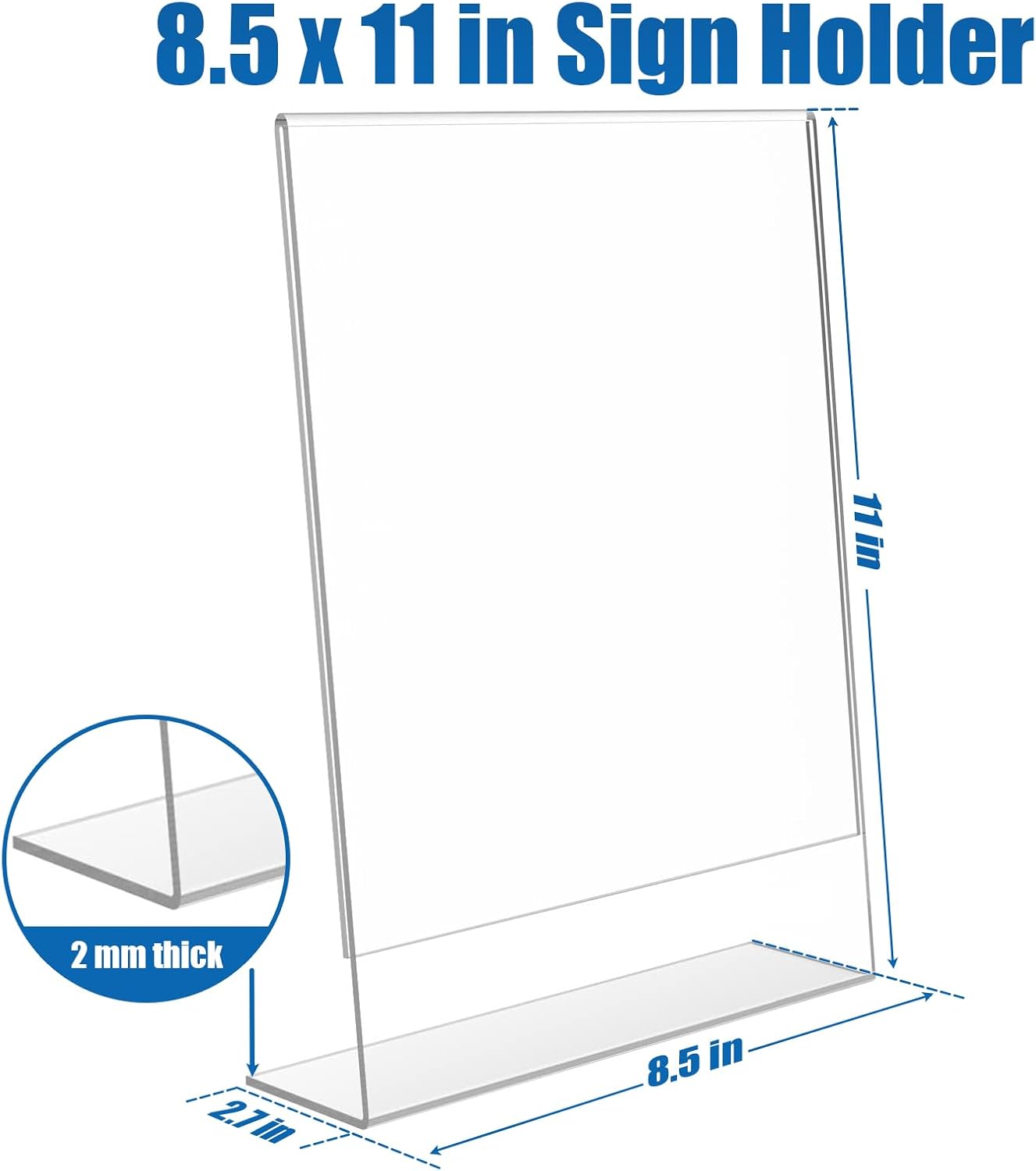 6-pack Acrylic Sign Holder 8.5 X 11 Standing, Clear Plastic Sign Stand Tabletop Dispaly for Menu, Flyer, Brochure, Picture, Used in Restaurants, Offices, Store and Home, Vendor Booth, School