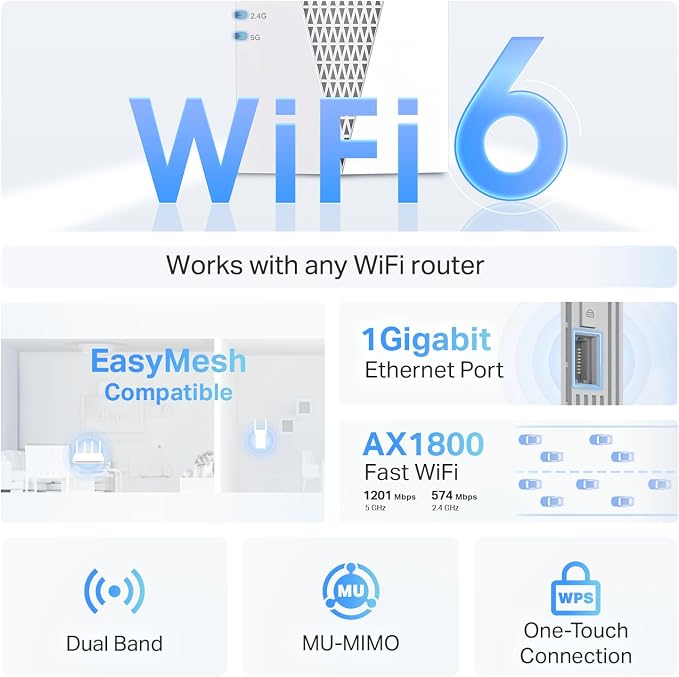 TP-Link RE615X AX1800 WiFi 6 Range Extender w/Ethernet Port | 1.8G Dual-Band - Image 3