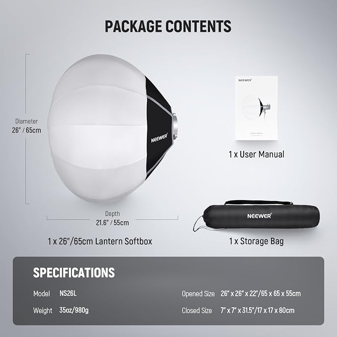 NEEWER 26"/65cm Lantern Softbox, Quick Release 360° Light Diffuser Bowens Mount - Image 8