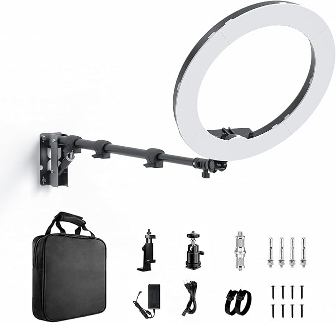 18 Inch Ring Light with Wall Mount Stand, Bi-Color LCD Display 55W 3000-5800K by Pixel