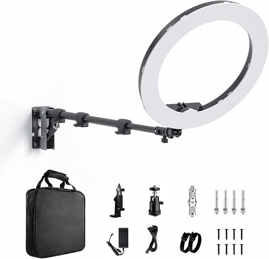 18 Inch Ring Light with Wall Mount Stand, Bi-Color LCD Display 55W 3000-5800K by Pixel