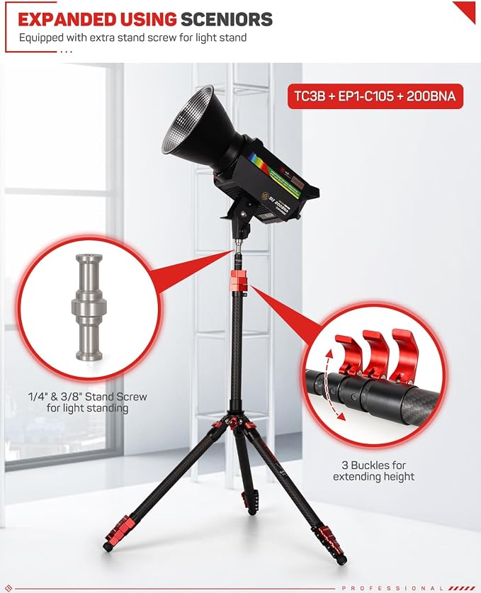 IFOOTAGE Carbon Fiber Camera Pole, 37-108cm/14.6-42.5in Extension Tube - Image 3