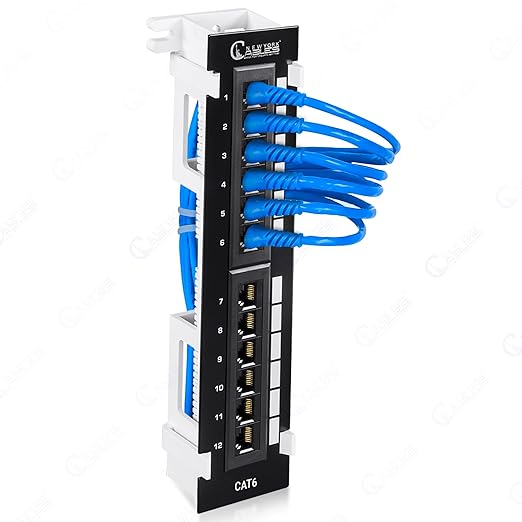 NewYork Cables 12 Port Vertical Cat6 Patch Panel – 10Gb Ethernet, 1U Wall Mount by NewYorkCables