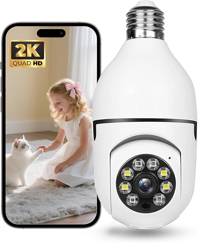 Hawkray Light Bulb Security Camera -5G& 2.4GHz WiFi 2K 3MP Security Cameras by HawkrayTech