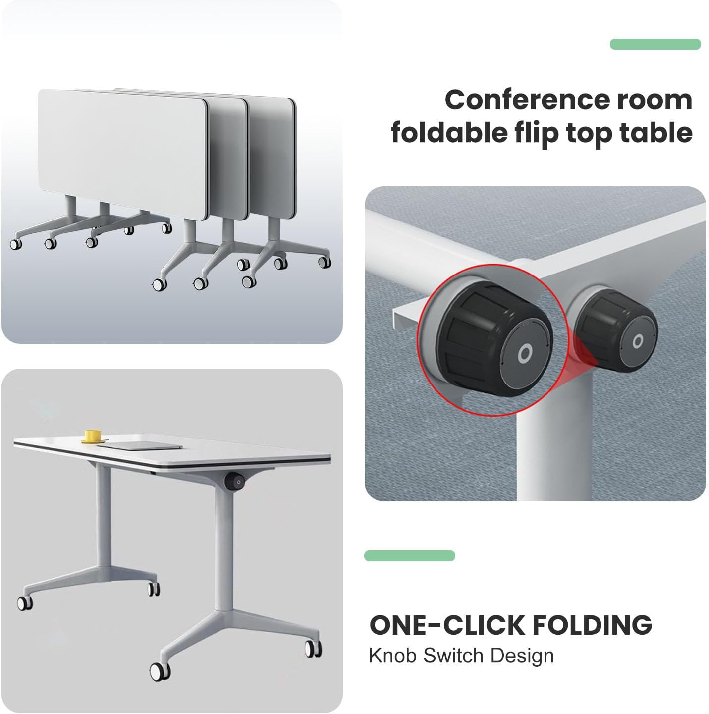 Conference Room Tables,Folding Conference Rolling Meeting Modern Training Table with Flip Top,Mobile Conference Table with Four Locking Wheels,for Meeting Room Office Classroom(2pack 55in)