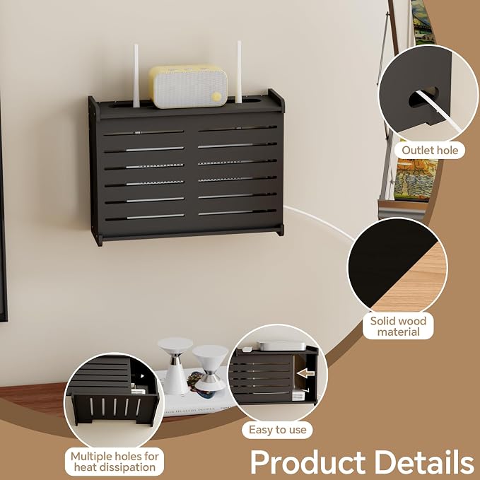 Wooden WiFi Router Storage Box Hider Shelf, Decorative Projector Box Hider Rack - Image 3