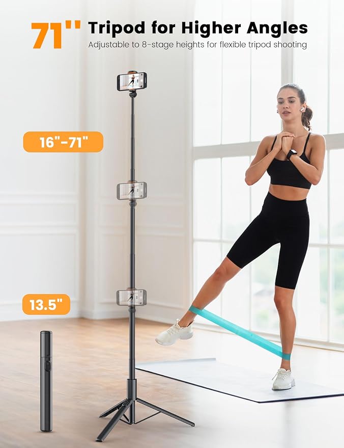 ANXRE 71" Phone Tripod, NT79 Extendable Selfie Stick - Image 2