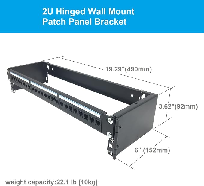 2U 19-inch Hinged Wall Mount Patch Panel Bracket- 6-inch Deep Foldable - Image 5