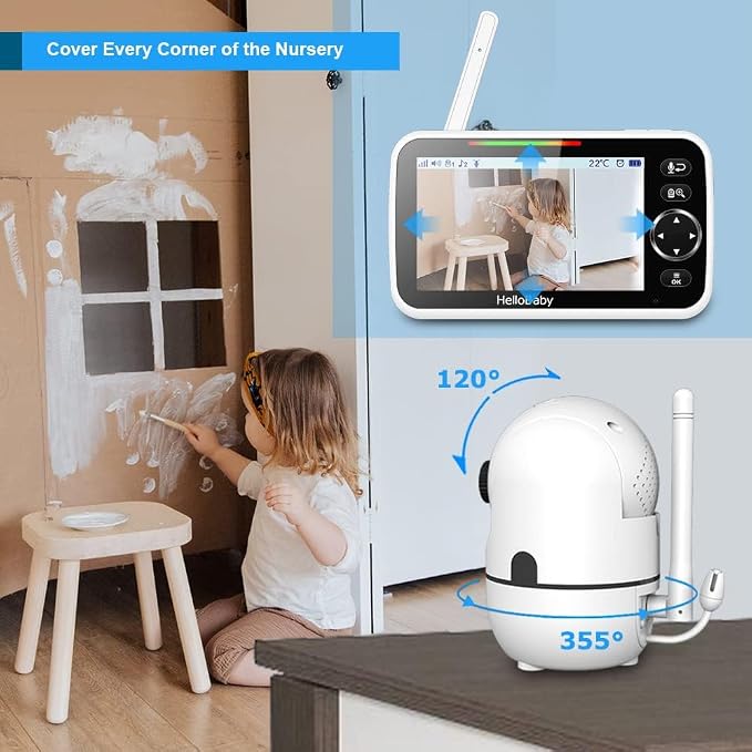 HelloBaby No WiFi Baby Monitor 5" Screen 30-Hour Battery Pan-Tilt-Zoom Video - Image 7