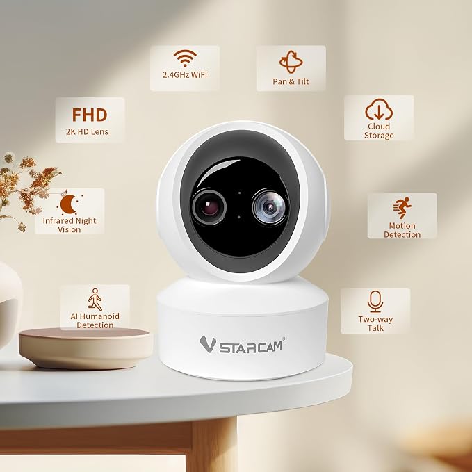 VSTARCAM Indoor Security Camera, 2K HD 360° PTZ Dog Pet Camera - Image 2