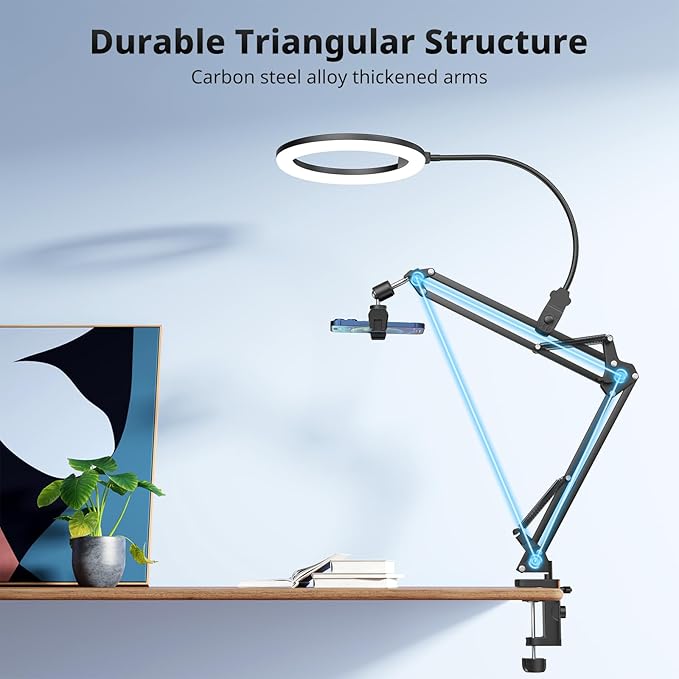 UBeesize 10" Ring Light with Overhead Phone Mount, LED Selfie Light with Stand - Image 4