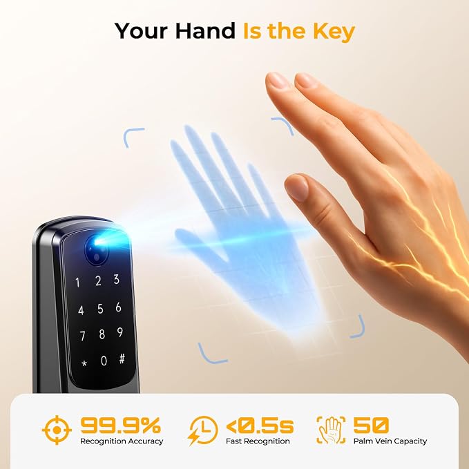 Smart Door Lock with Palm Vein Recognition, Camcamp Keyless Entry Door Lock - Image 4