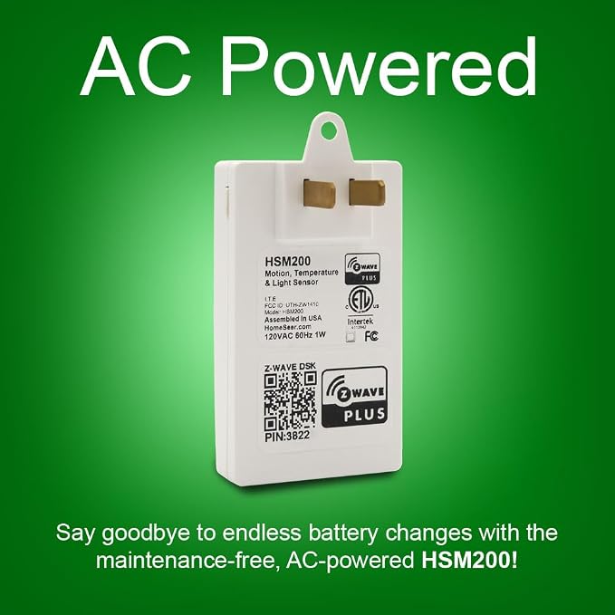 HomeSeer Smart Motion, Temperature & Light Sensor, AC Powered, Z-Wave Plus - Image 5