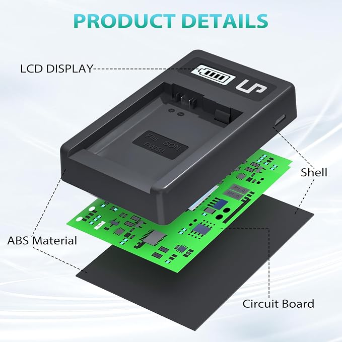 NP-FW50 Battery Charger, LP LCD Display USB Charge Port Station, Compatible - Image 3