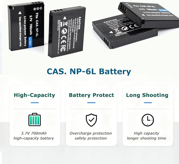 NP-6L Battery Charger + 2 pcs Rechargeable 3.7V 700mAh Batteries - Image 4