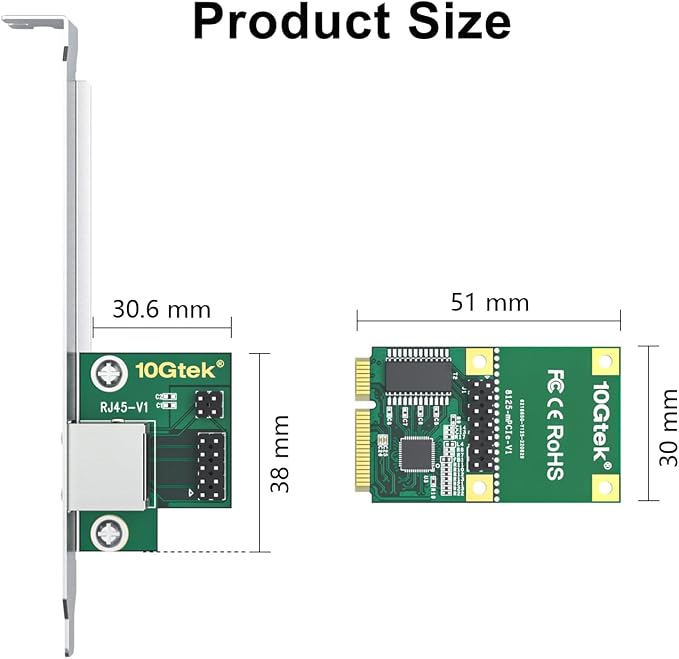 10GTEK Mini PCIe 2.5G Ethernet Network Card, 30-cm Cable Length, - Image 4