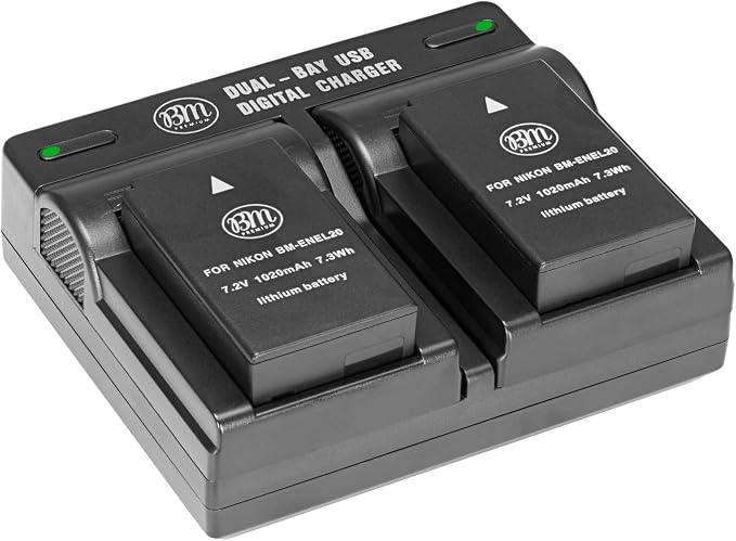 BM Premium Pack of 2 ENEL20, EN-EL20a Batteries and USB Dual Battery Charger by Big+Mike%27s