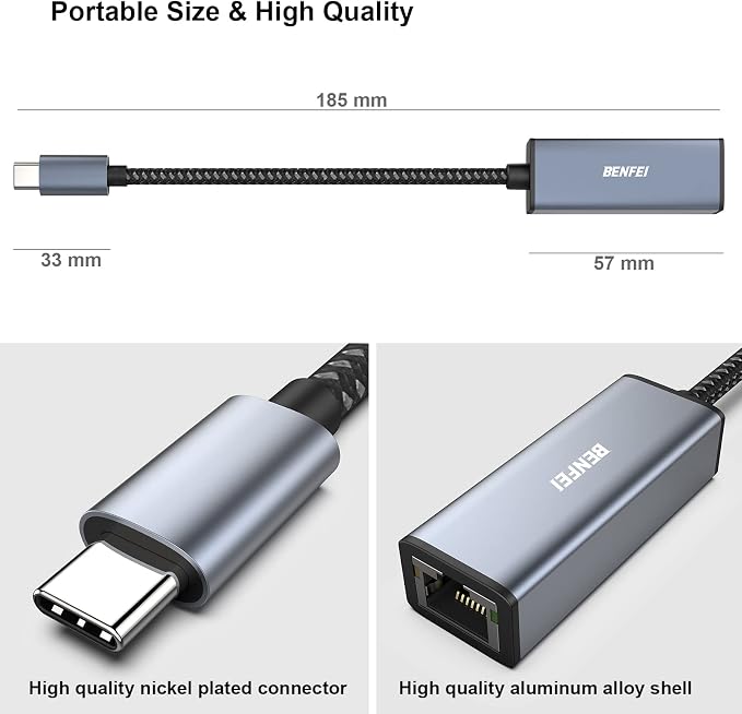 BENFEI 2 Pack USB-C to Ethernet Adapter, USB Type-C to RJ45 Gigabit Ethernet - Image 6