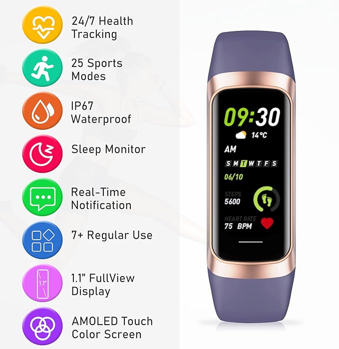 Fitness Tracker with 24/7Heart Rate, Blood Pressure, Sleep Tracking, Activity - Image 2