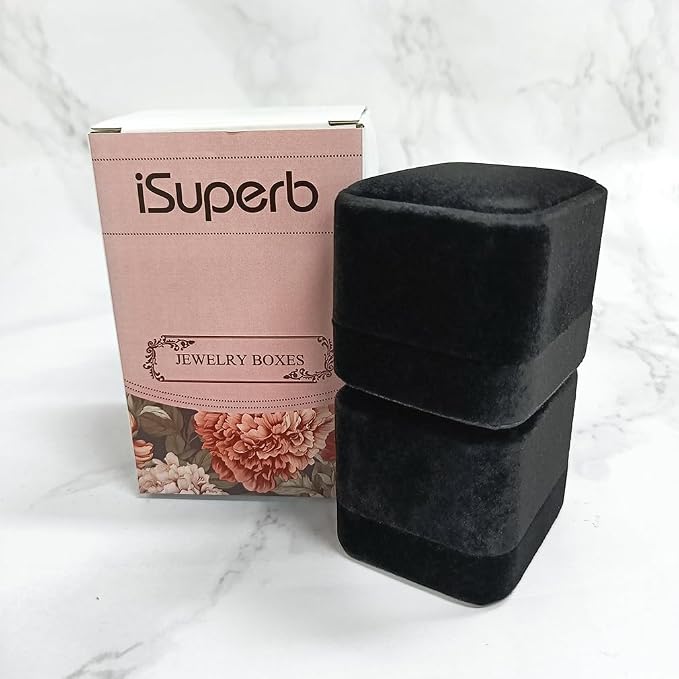 iSuperb 2 Pieces Velvet Ring Box Classic Jewelry Gift Boxes - Image 9