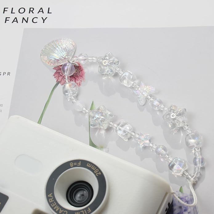 CMVFYL Beaded Camera Wrist Strap, Cute Phone Charms Strap, Pearl Bracelet Wrist - Image 3